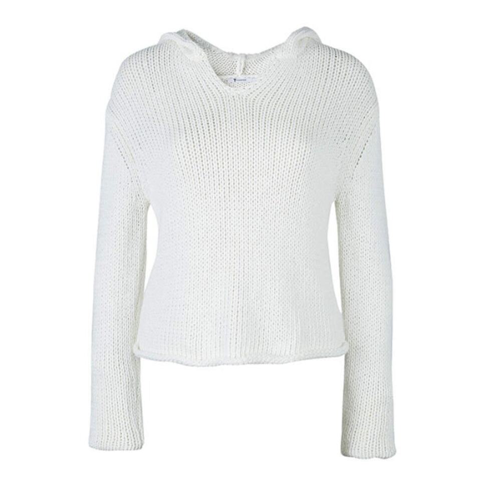 T Alexander Wang White Knit Cropped Hoodie Small - Picture 2 of 6